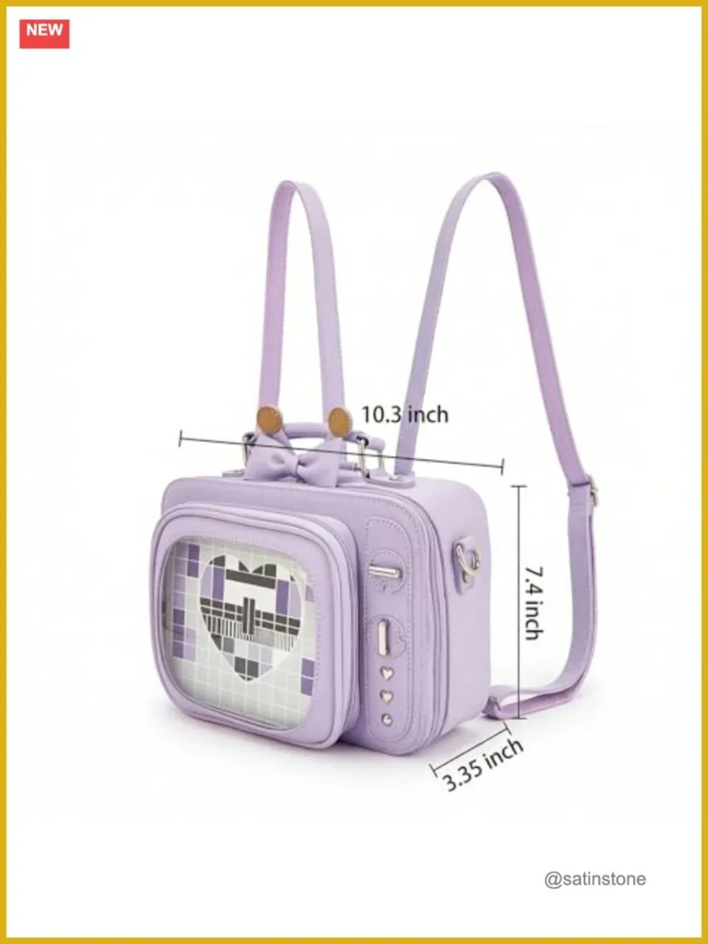 Retro TV Shaped Ita Bag Backpack with Inserts - Faux Leather Pin Display Purse,